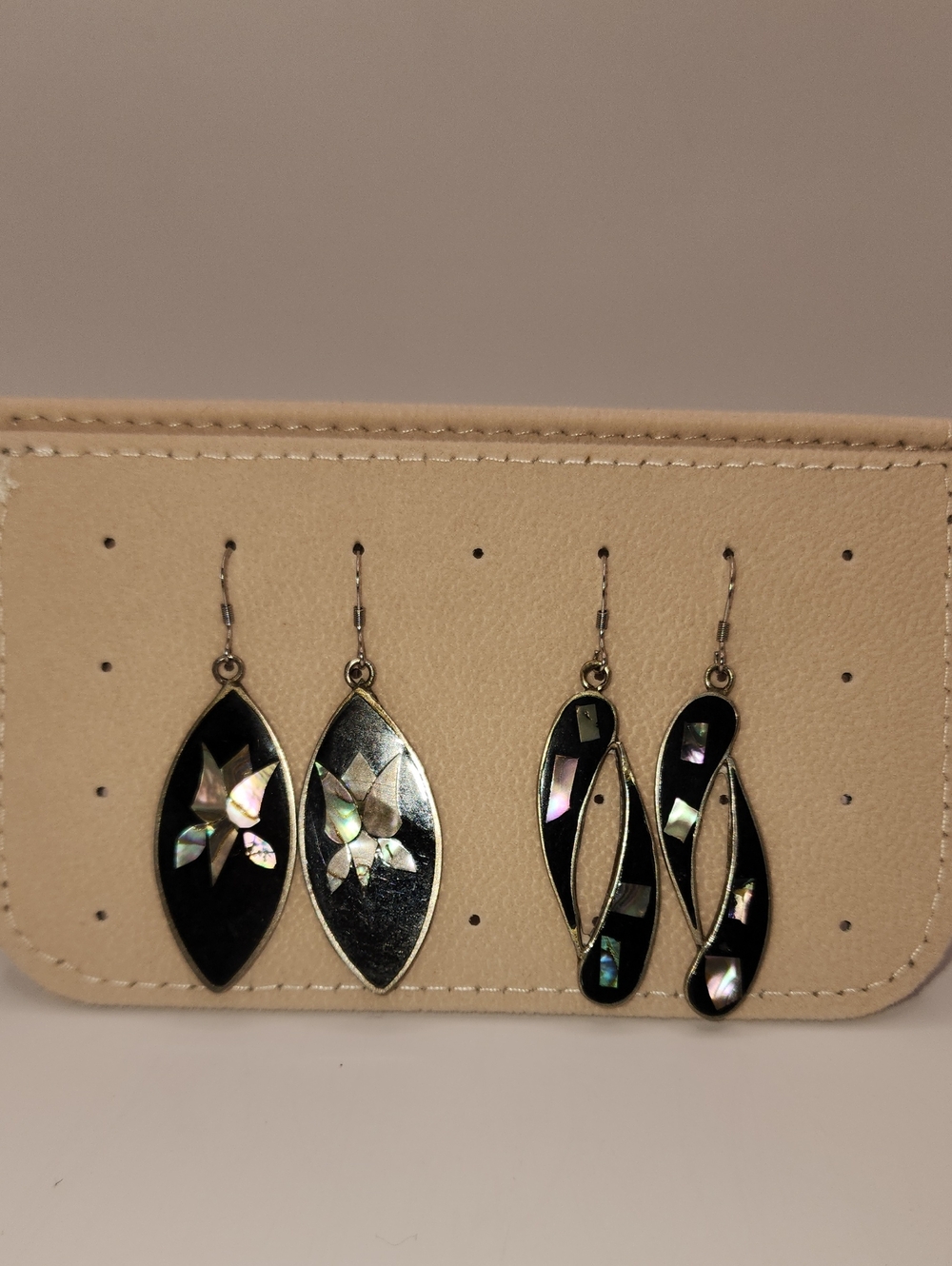Alpaca Silver. Black Mother-of-Pearl Inlay Dangle Earrings - Women Jewelry